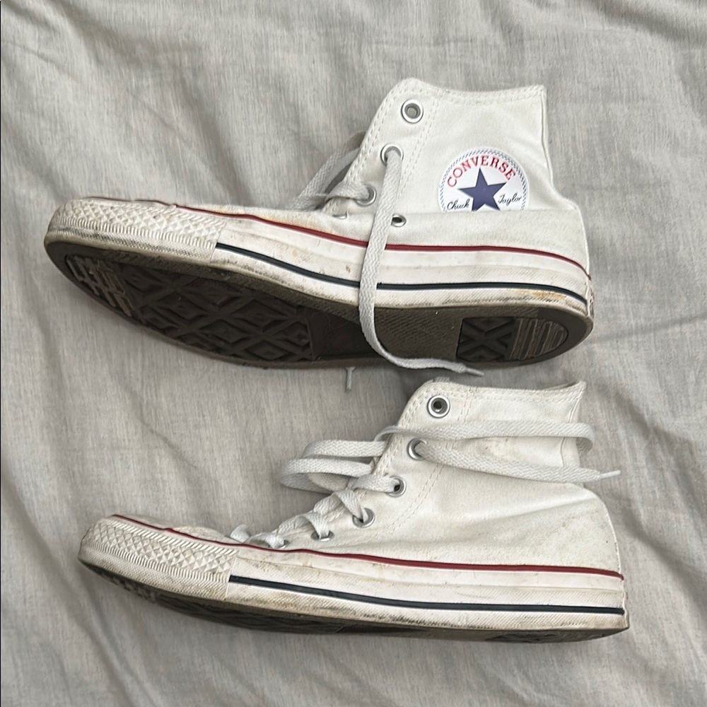 Converse All Stars White and Red High-Top Sneakers US W 8